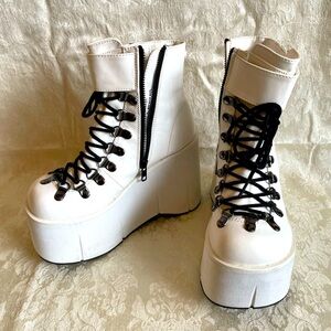 Demonia White Platform Boots with Chunky Sole